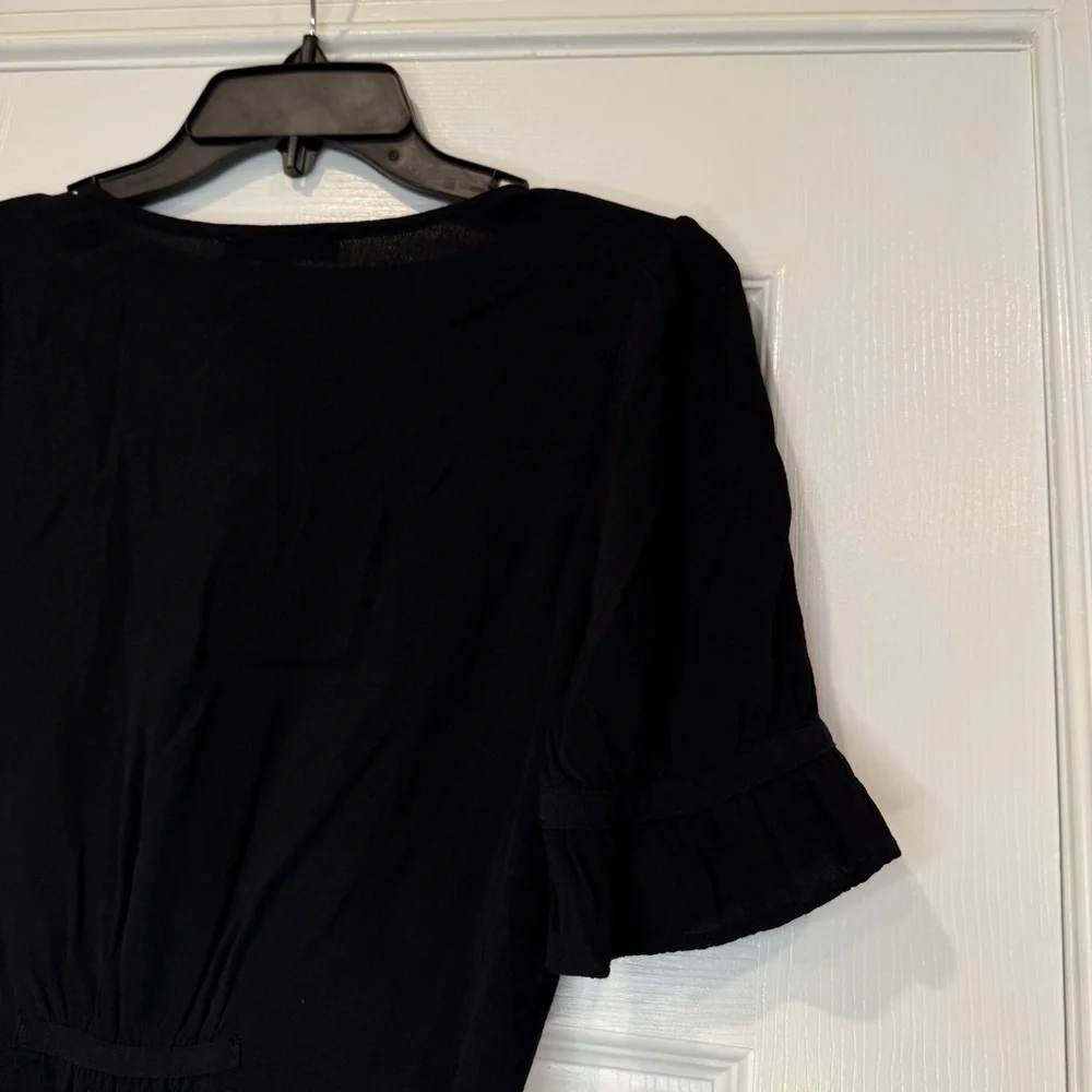 Madewell Black Fitted Button Down Blouse Ruffled Puff Sleeve Black Dressy Size 0